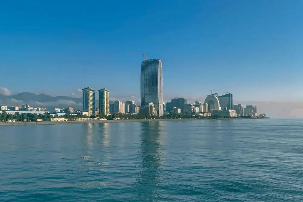 Batumi’s skyline seen across the calm Black Sea