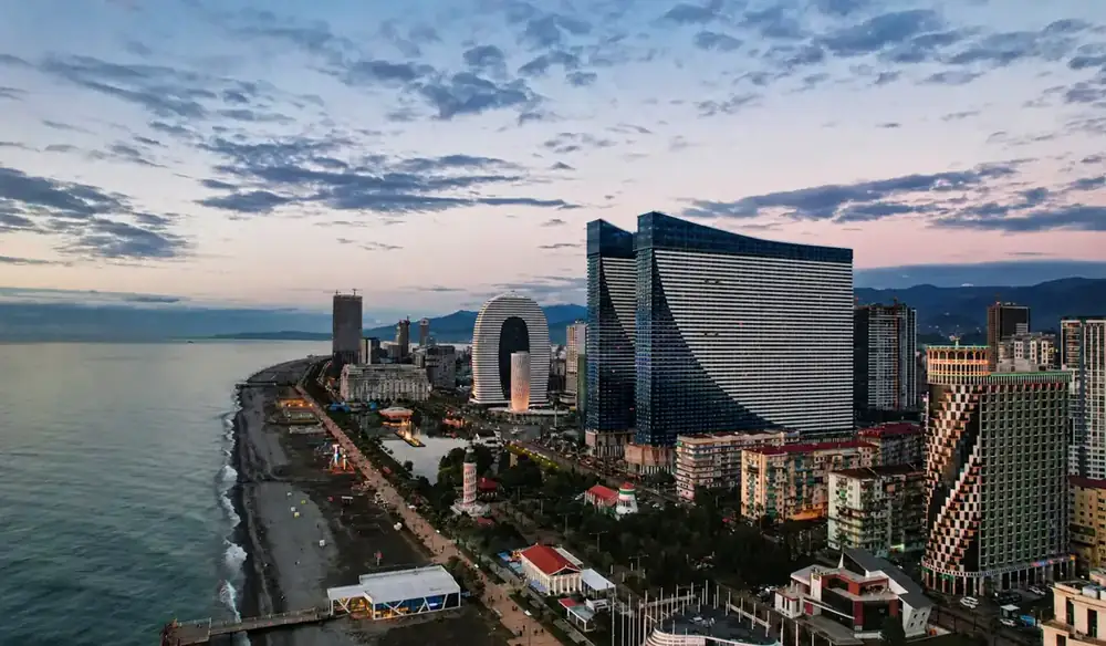 Batumi’s Black Sea waterfront in soft evening light